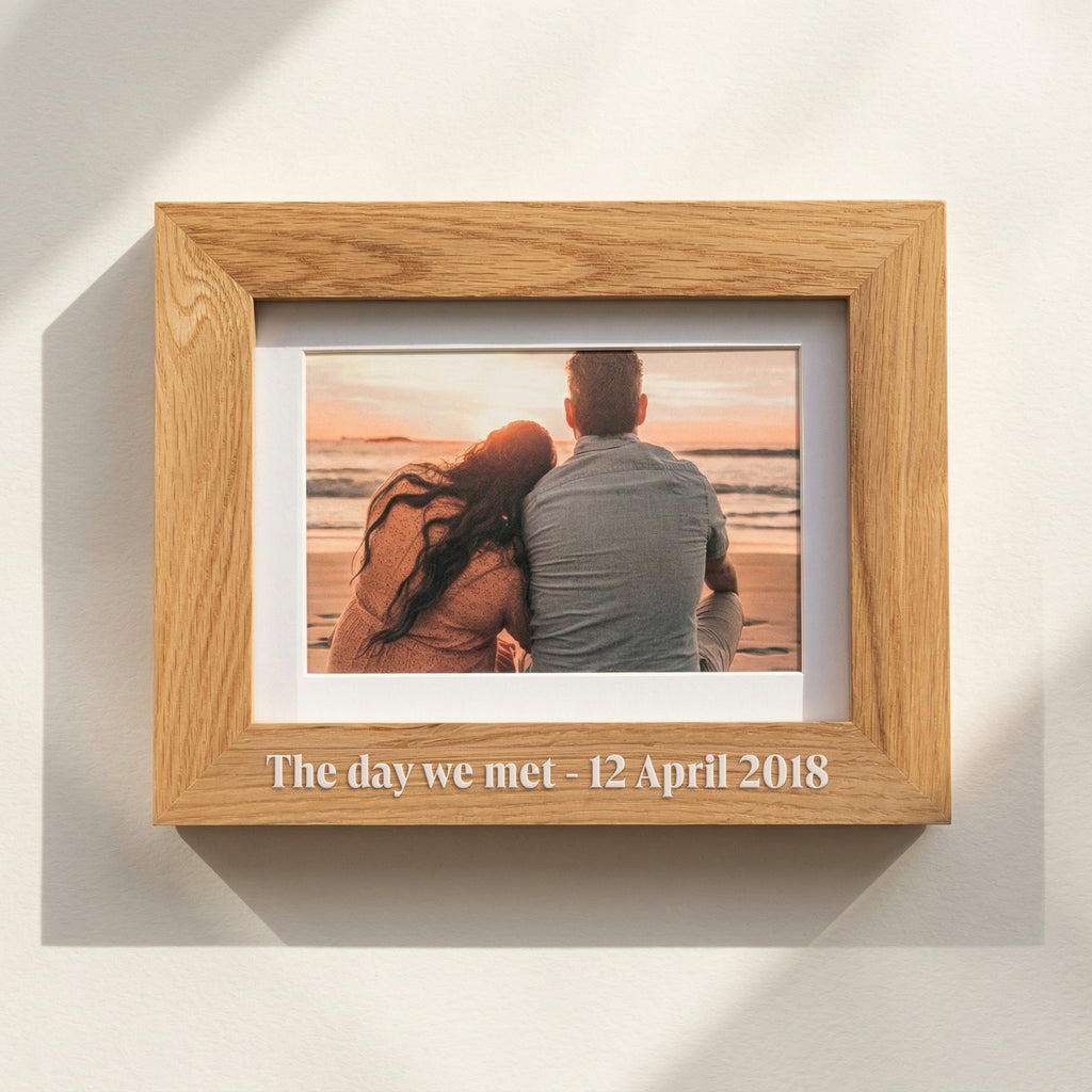 Personalised Oak Photo Frame – Custom Message Printed on Wood (5x7 Gift)