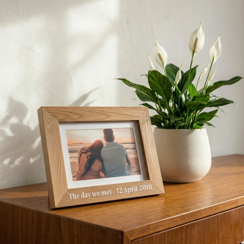Personalised Oak Photo Frame – Custom Message Printed on Wood (5x7 Gift)